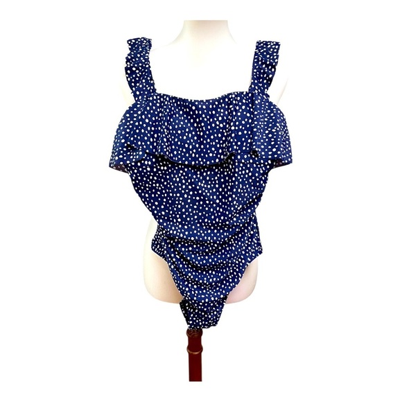 NWT Kona Sol Blue Polka Dot Ruffle Swimsuit - Picture 2 of 9
